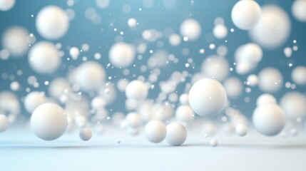 Poster - Abstract scene featuring floating white spheres in different sizes, suspended against a soft blue background, evoking a sense of weightlessness.