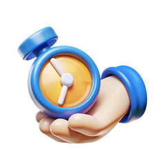 Support hand with timer icon 3d cartoon style illustration