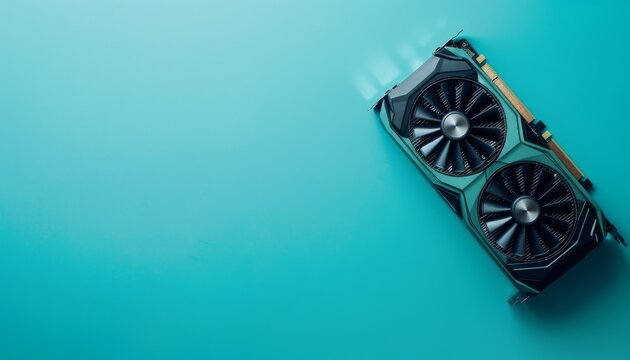 Top View of a Graphics Card on Light Blue Background