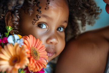 Wall Mural - Child hugging mother on mother's day during holiday celebration generative ai