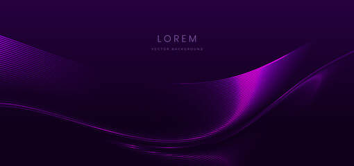 Wall Mural - abstract glowing neon purple wave light lines on dark purple background. modern design.