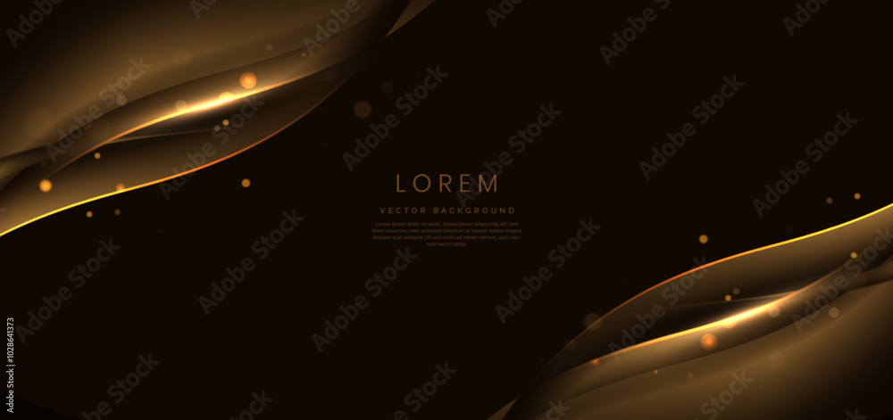 Abstract elegant golden wave on black background with lighting effect ...
