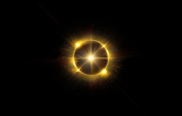 Wall Mural - a bright golden ring with radiating lines of light against a black background.