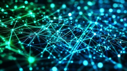 Poster - Abstract background of glowing blue and green network connections.