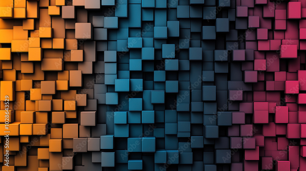 Futuristic 3D cubes interlocked in gradient color scheme create vibrant visual