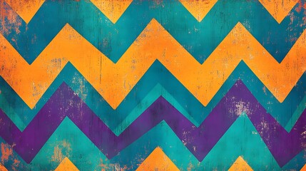 Abstract background with a chevron pattern in teal, orange, and purple.