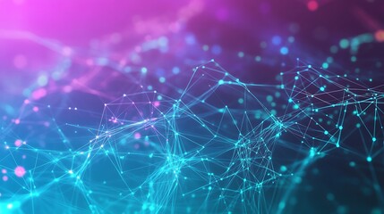 Poster - Abstract background with blue and pink glowing particles connected by lines.
