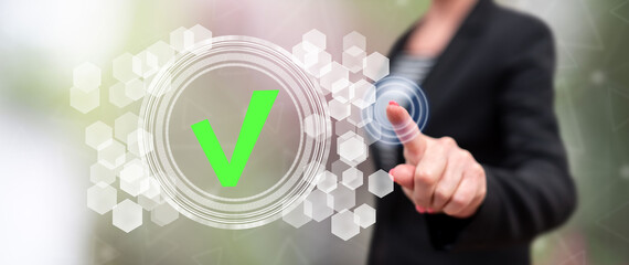 Wall Mural - woman touching a validation process concept
