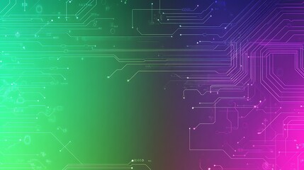 Aufkleber - Abstract background with neon green and pink circuit board lines on a blurred background.