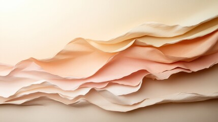 Poster - An abstract artwork featuring delicately layered paper resembling soft peach waves, showcasing a blend of simplicity and artistic elegance in its design.