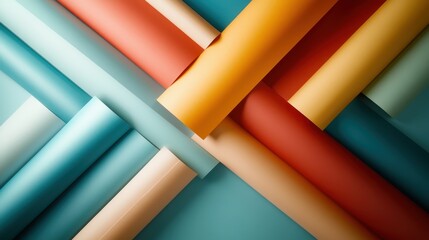Poster - An artistic arrangement of rolled colored paper laid out in a crisscross pattern, forming a captivating geometric design with contrasting colors and a modern aesthetic.