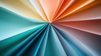Aufkleber - This image showcases an array of colored paper organized in a radial pattern, creating a vibrant and eye-catching spiral effect with a dynamic play of light and shadow.
