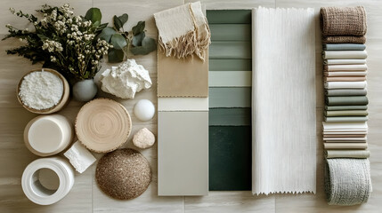 Wall Mural - Color palette and material samples for interior design inspiration.