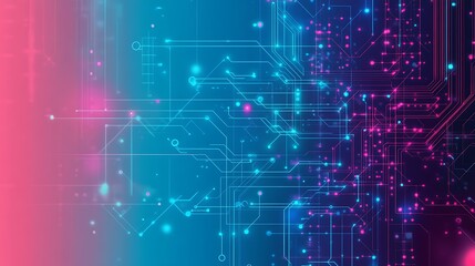 Aufkleber - Abstract blue and pink circuit board with glowing lines and nodes.