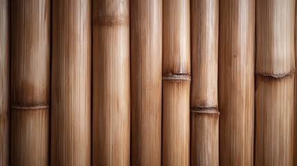 Rustic brown bamboo poles create an intricate, earthy texture in a close-up shot, highlighting the natural wood grain and cultural craftsmanship significance.