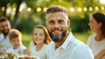 Sticker - Family gathered around a table filled with food and laughter, enjoying a joyful meal together, symbolizing togetherness for International Day of Happiness 