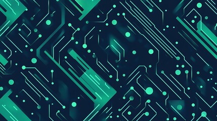 Poster - Abstract circuit board pattern with green lines and dots on a dark background.