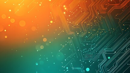 Poster - Abstract circuit board with orange and green bokeh lights.