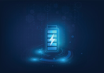 Poster - Abstract battery electrical energy and power supply concept. Battery Icon on digital background. Illustration vector