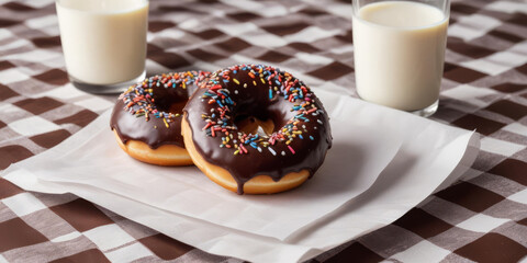 Various donuts on a plate on the table