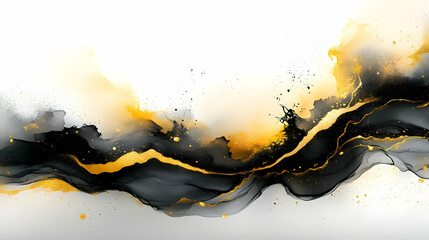 Canvas Print - Abstract art featuring flowing black and gold colors.