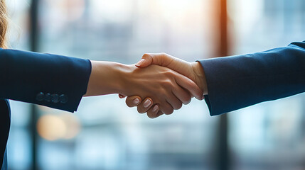 Two businesswoman raising hands against panoramic windows. Concept of deal or agreement between two business people