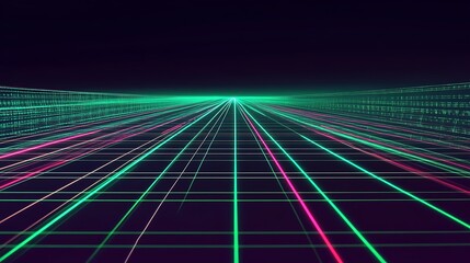 Poster - Abstract digital grid with binary code glowing in the background.