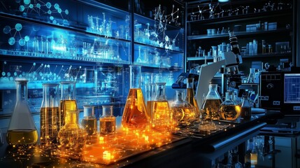 Vibrant Laboratory with Glassware and Scientific Equipment