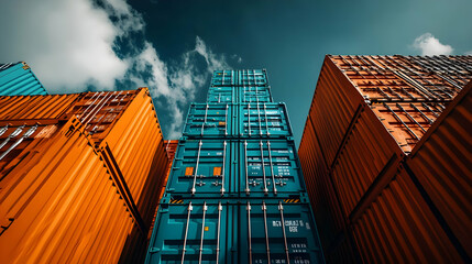 Wall Mural - Stacked shipping containers against a dramatic sky.