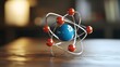© Lucky Ai - A Blue and Red Atomic Model on a Wooden Table