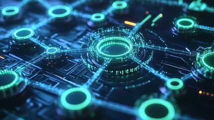 Aufkleber - Abstract futuristic technology background with glowing neon lights and circuit board.
