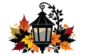 Whimsical Fall Radiance. Lantern silhouette  on White Background F.eps