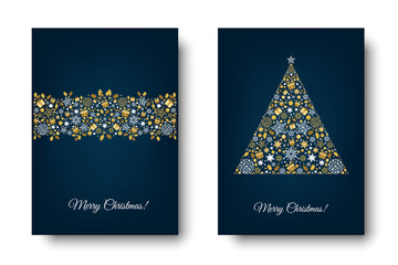 Wall Mural - Merry Christmas greeting card on blue background.