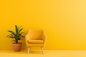 Wall Mural - Yellow chair on yellow wall colorful interior design