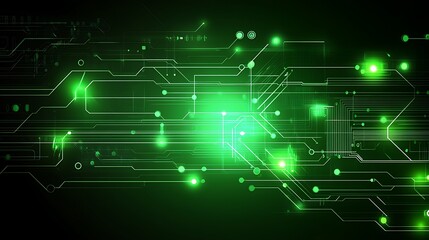Poster - Abstract glowing green digital circuit board pattern background.