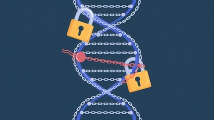 a blue and yellow dna strand with two locks on it