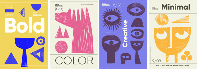 Fototapete - Creative poster design using vibrant vector shapes in a Brutalist style. Perfect for retro-inspired banners, festival posters, and modern media covers.