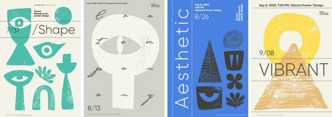 Fototapete - Bold typography poster featuring minimalist shapes with a Brutalist style. Ideal for festival or exhibition posters, retro media banners, and more.