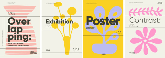 Fototapete - Poster design with minimalist shapes and Brutalist influences, ideal for modern exhibition banners, festival covers, and creative media posters.