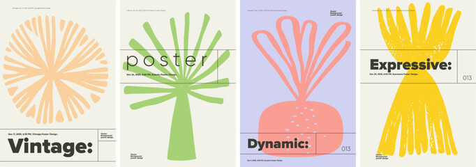 Fototapete - Minimalist poster with simple shapes in Brutalist style, suitable for banners, media covers, art exhibitions, and festival posters.