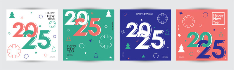Wall Mural - Creative concept of 2025 Happy New Year collection of geometric shapes backgrounds. Minimalist trendy template design with typography logo 2025 for celebration and season decoration, branding, cover, 