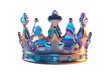 © TulenMalen - 3D chrome element in Y2K style, isolated background, liquid holographic metal. A shiny, colorful crown with a blue and purple design.