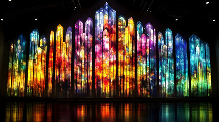 Wall Mural - Colorful glass-like structure resembling a vibrant stained glass display.