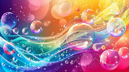 Canvas Print - Colorful abstract desktop wallpaper with floating bubbles – vibrant background design featuring dynamic shapes and soft gradients, perfect for modern pc wallpapers, digital art projects, and creative 