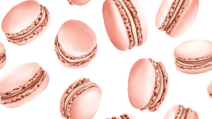 Sticker - Watercolor seamless pattern of colorful macaroons on a white background