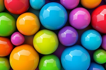 Poster - Colorful array of balls in various shades of blue, green, vibrant and colorful bubble game background with an array of large, round balls in different colors arranged side by side on the screen.