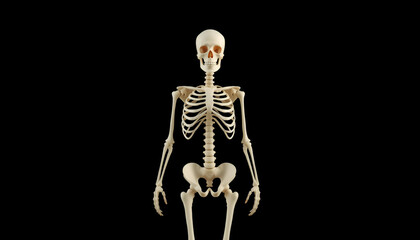 Human skeleton isolated on black background, healthcare and medical