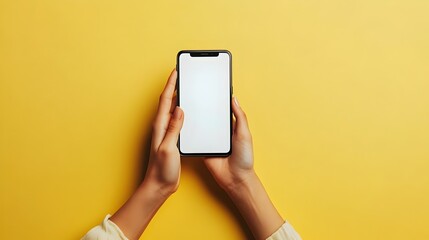Close up woman holding and showing a mobile phone with blank white screen for copy space, advertisement, app or website, mockup. Gadget with empty free space for mock up template