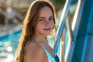 Poster - A girl with long hair is smiling and posing for a picture