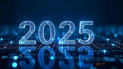 Digital greeting card number text 2025 blue technology, christmas and new year, festive atmosphere